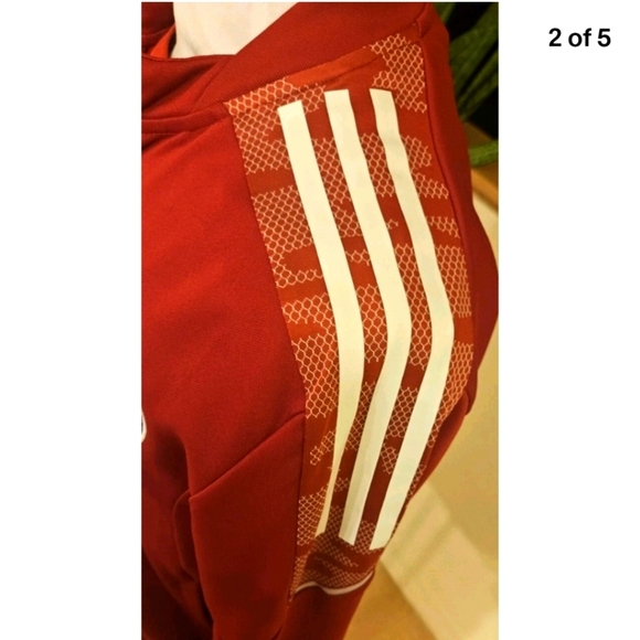Set Of 2 Adidas Red/White Stripe Full Zip Jacket & Short Sleeve Jersey Men's S - Picture 2 of 4